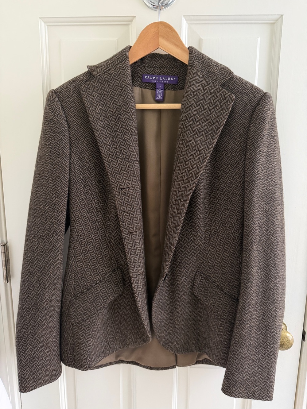 $1295 Ralph Lauren Purple Label Brown Herringbone Wool Blazer 8